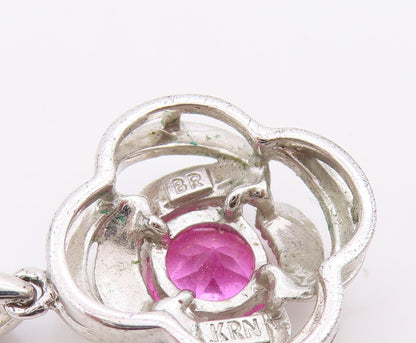 925 Sterling Silver Vintage Pendant Modernist Pink Topaz Floral Charm  PT26328