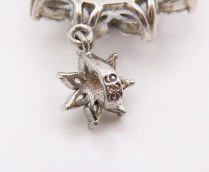 925 Sterling Silver Vintage Pendant Amethyst & Halo CZ Floral Cluster  PT25563