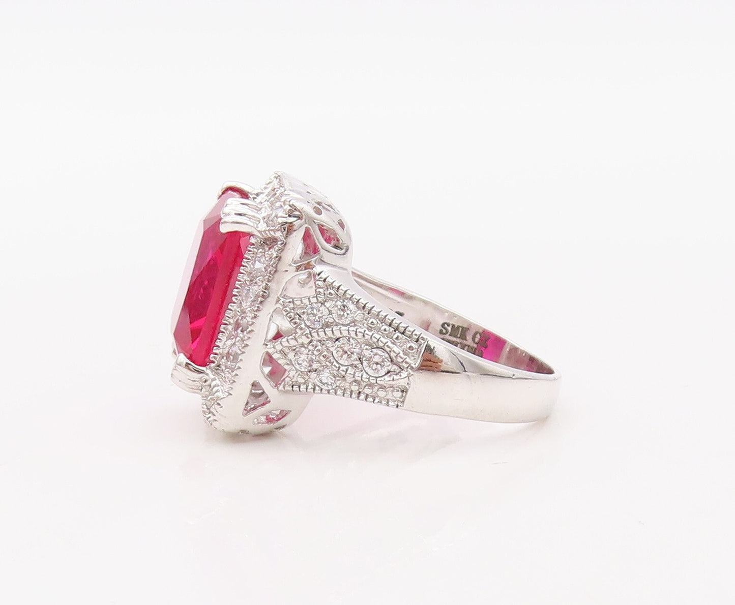 925 Sterling Silver Vintage Ring Rectangle Pink & White CZ Frame  Sz 7  RG30293