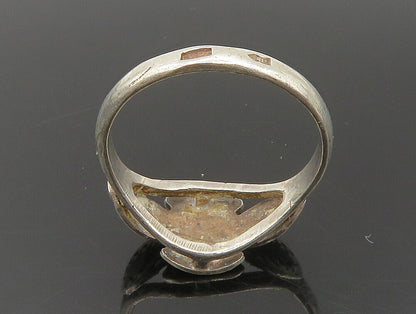 EUROPEAN 925 Silver  Vintage Enamel Eyes Etched Face Motif Ring Sz 8.5 RG24216