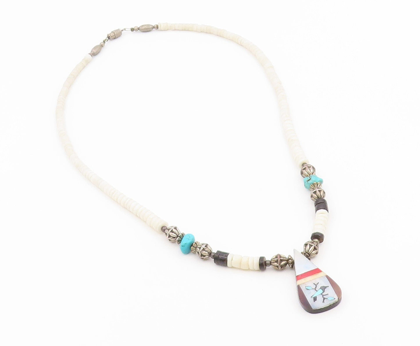 925 Sterling Silver Vintage Necklace SOUTHWESTERN Multi Gemstone Chain  NE4924