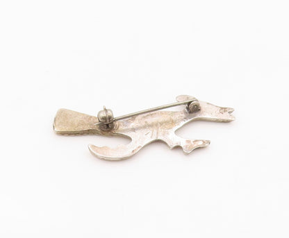 925 Sterling Silver Vintage Brooch Pin SOUTHWESTERN Etched Roadrunner  BP12551