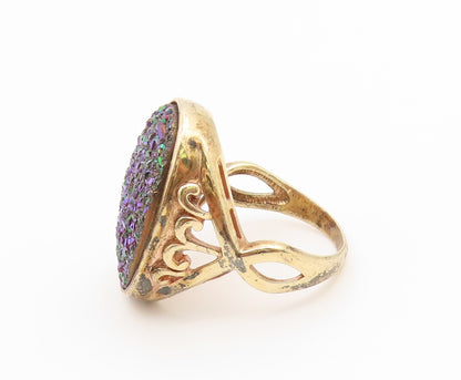 925 Sterling Silver Vintage Ring Gold Plated Drusy Quartz Band  Sz 10  RG36946