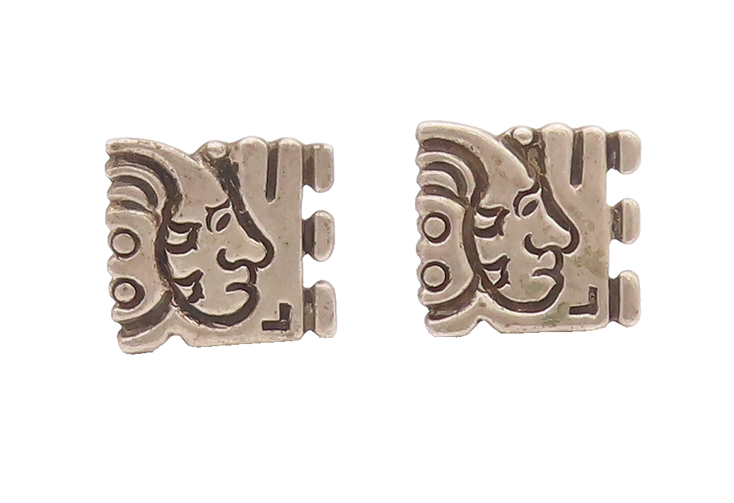 925 Sterling Silver Vintage Cuff Links MEXICO Square Etched Joker Face  TR3702