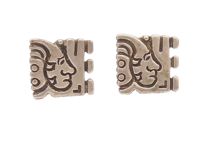 925 Sterling Silver Vintage Cuff Links MEXICO Square Etched Joker Face  TR3702