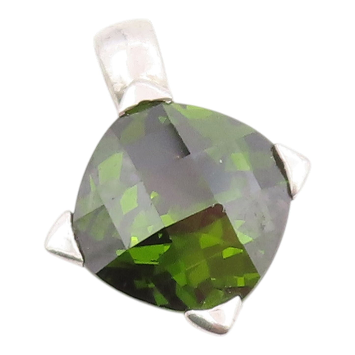 925 Sterling Silver Vintage Pendant Modernist Faceted Peridot Charm  PT26223