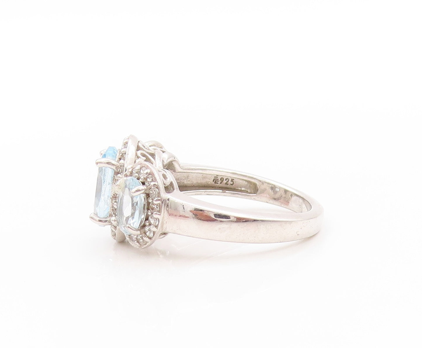 925 Sterling Silver Vintage Ring Three Blue Halo White Topaz  Sz 6  RG32788