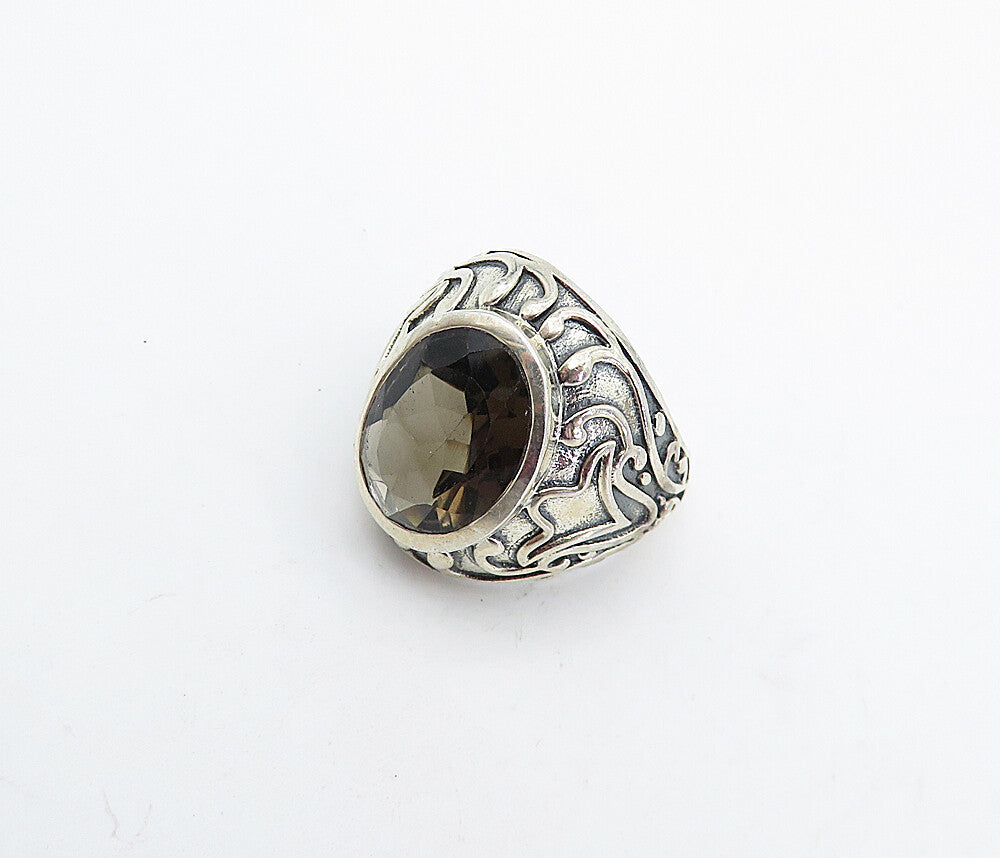 925 Sterling Silver Vintage Smoky Topaz Swirl Cocktail Ring Sz 7 RG4505