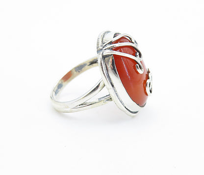 925 Sterling Silver  Cabochon Cut Carnelian Swirl Cocktail Ring Sz 7  RG7797