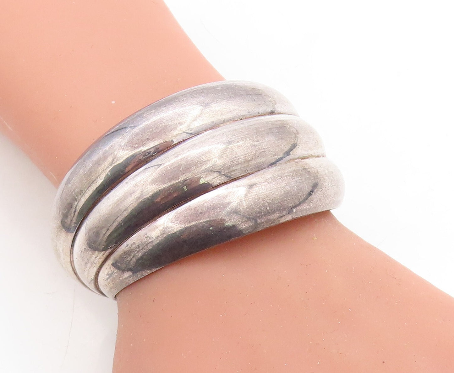 925 Sterling Silver  Vintage Dark Tone Fluted Tapered Cuff Bracelet  BT1750