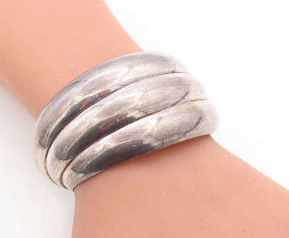925 Sterling Silver  Vintage Dark Tone Fluted Tapered Cuff Bracelet  BT1750