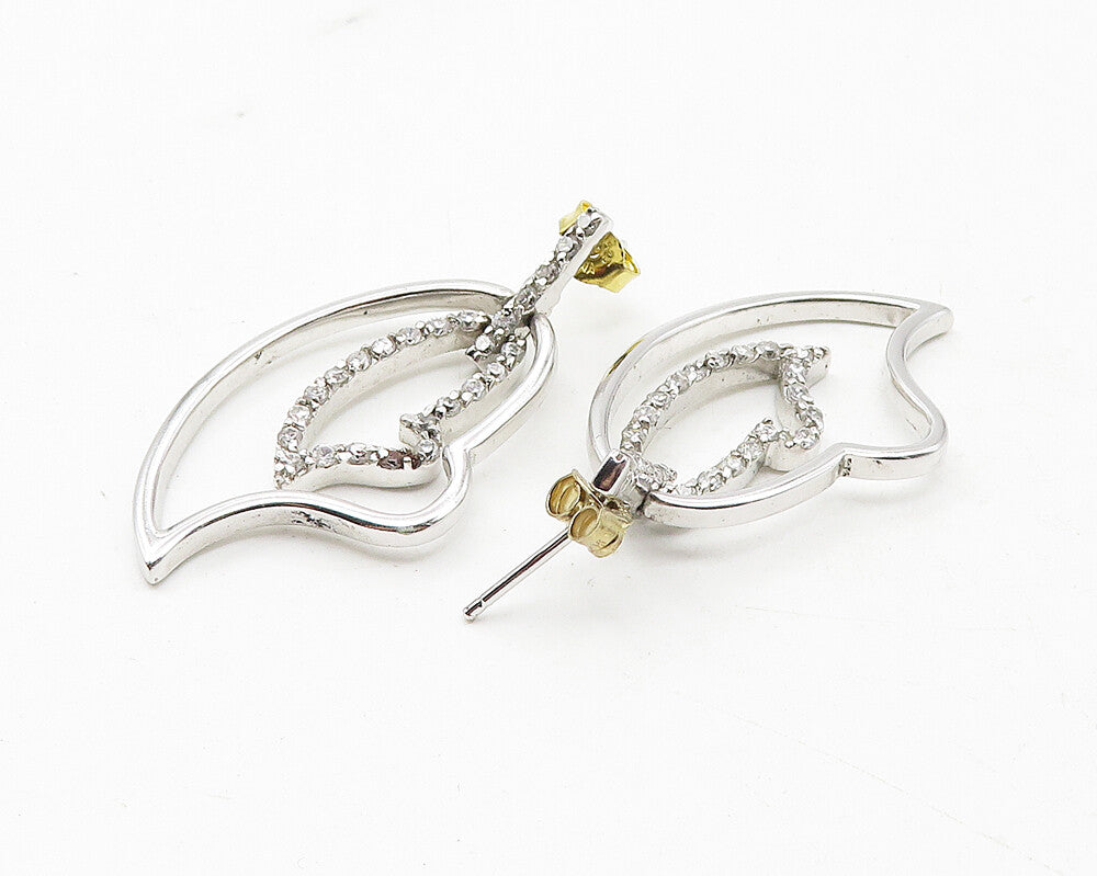 925 Sterling Silver  Shiny Topaz Open Love Hearts Dangle Earrings  EG6297