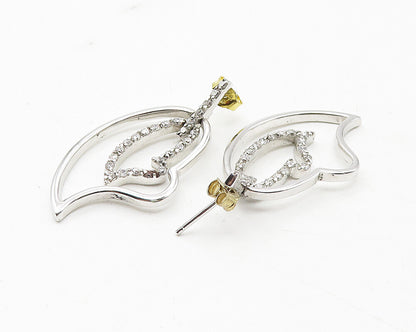 925 Sterling Silver  Shiny Topaz Open Love Hearts Dangle Earrings  EG6297
