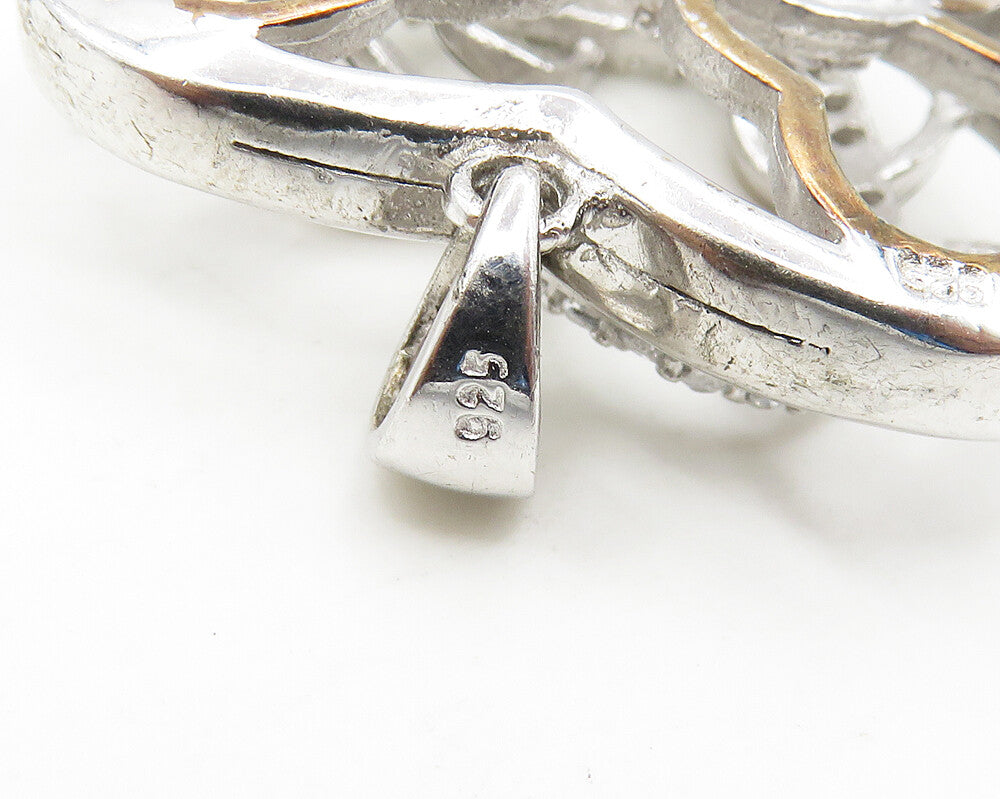 925 Sterling Silver  Topaz Shiny Two Tone Open Love Heart Pendant  PT14616