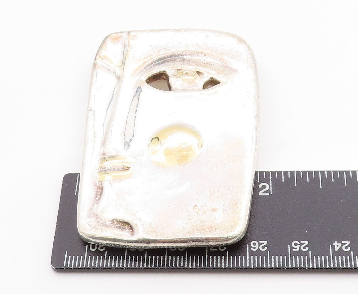 925 Sterling Silver Vintage Brooch Gold Plated Modern Face Side Profile  BP11791