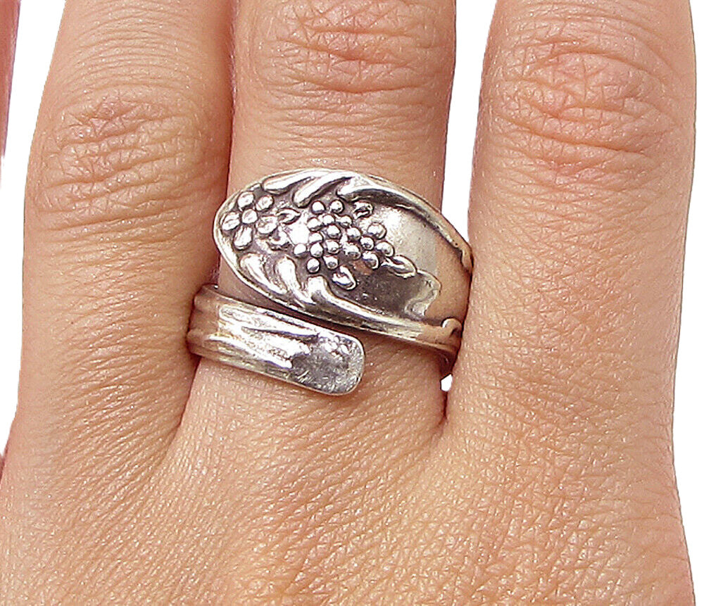 MEXICO 925 Sterling Silver  Vintage Pebbled Floral Bypass Band Ring Sz 8 RG3360