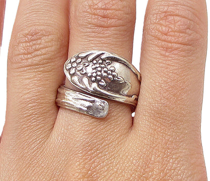 MEXICO 925 Sterling Silver  Vintage Pebbled Floral Bypass Band Ring Sz 8 RG3360