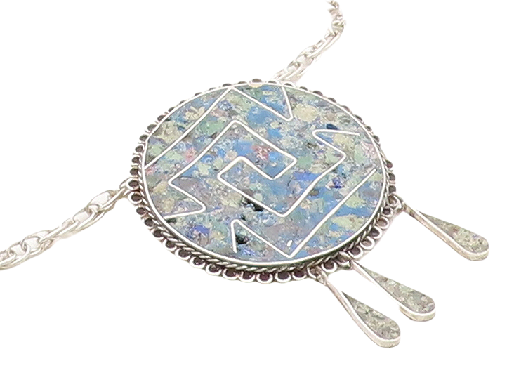 MEXICO 925 Sterling Silver  Vintage Jasper Oval Link Chain Necklace  NE1052