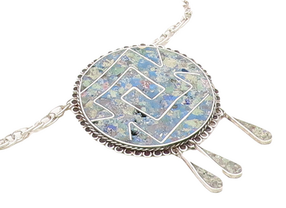 MEXICO 925 Sterling Silver  Vintage Jasper Oval Link Chain Necklace  NE1052