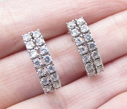 925 Sterling Silver  White Cubic Zirconia Stud Drop Earrings  EG1092