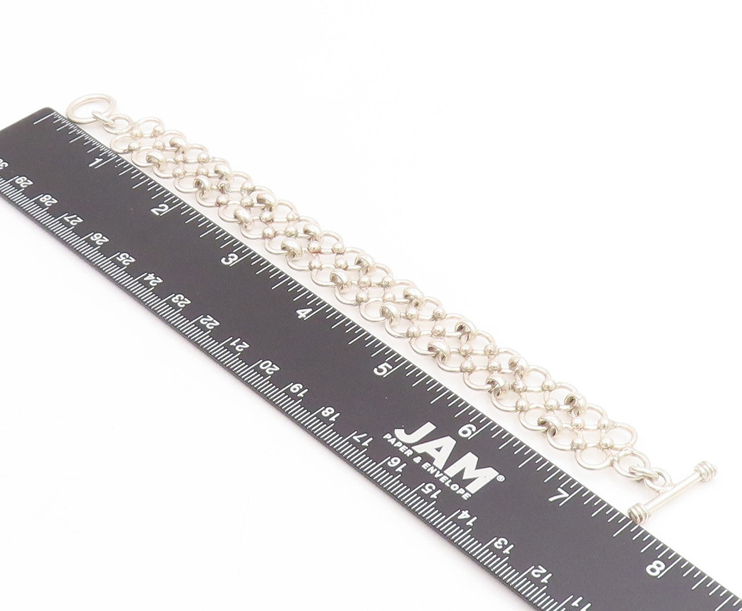 925 Sterling Silver Vintage Bracelet Interlocking Open Circles Wide Link BT11720