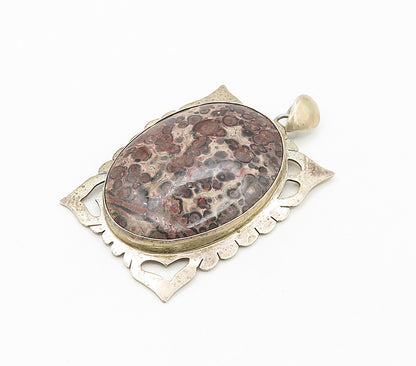 925 Sterling Silver  Vintage Brown Spotted Jasper Love Hearts Pendant  PT12212