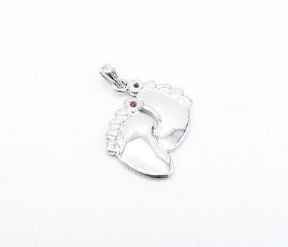 925 Sterling Silver  Pink & Blue Topaz Foot Prints Motif Drop Pendant  PT2796