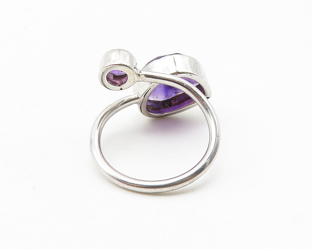 925 Sterling Silver  Faceted Amethyst Shiny Bypass Band Ring Sz 6  RG10567