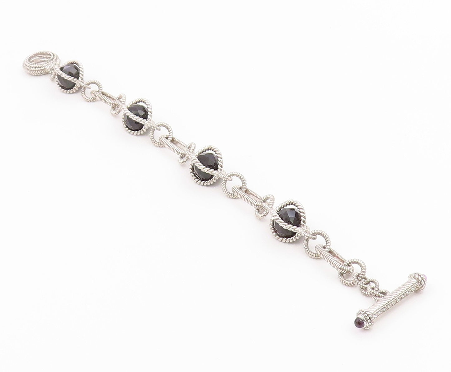 925 Sterling Silver Vintage Bracelet JUDITH RIPKA Onyx Twisted Rope  BT12189