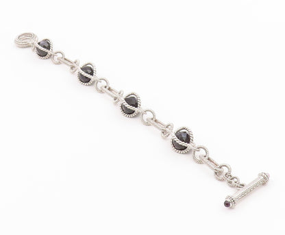 925 Sterling Silver Vintage Bracelet JUDITH RIPKA Onyx Twisted Rope  BT12189