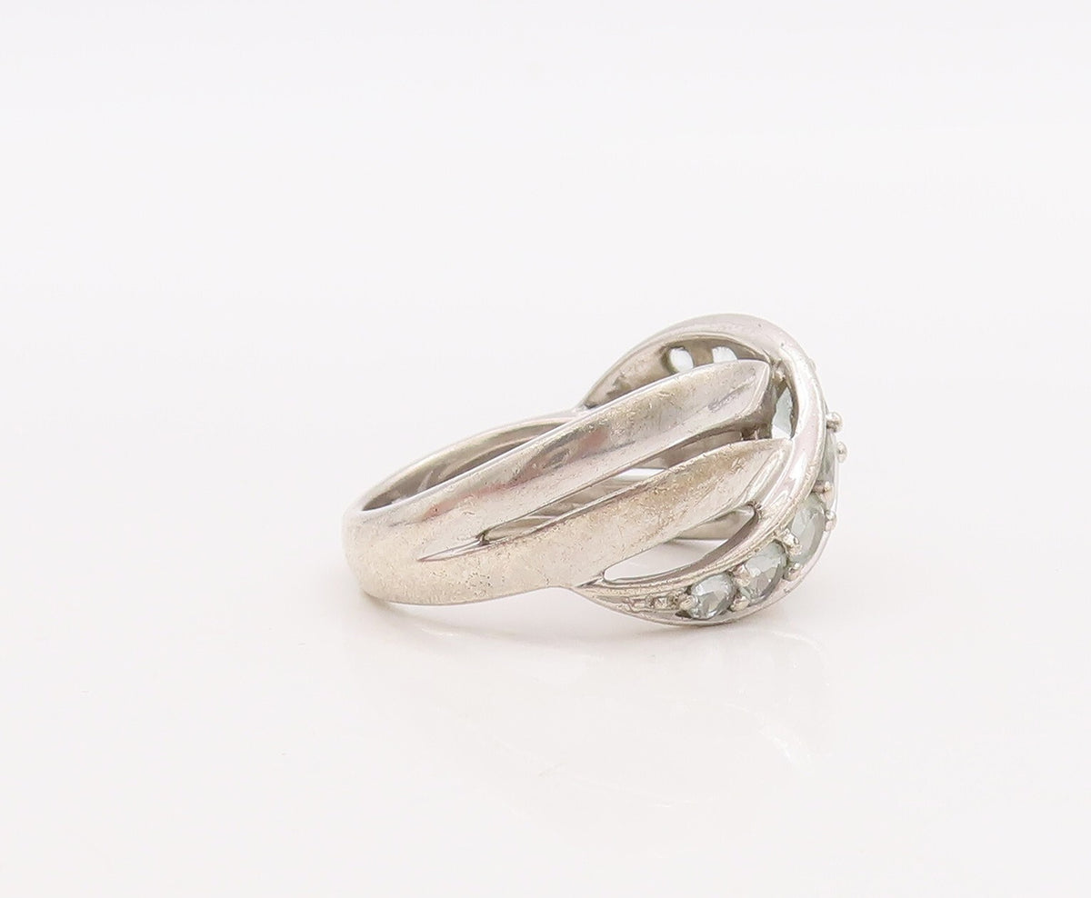 925 Sterling Silver Vintage Ring Designer Cross Topaz Inlay Wave  Sz 7  RG28916