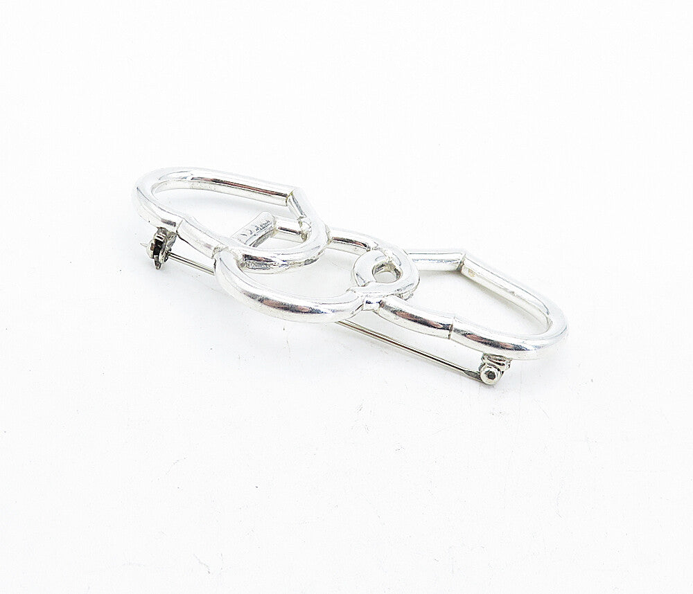 925 Sterling Silver  Polished Triple Open Love Hearts Brooch Pin  BP1917