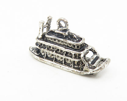 925 Sterling Silver  Vintage Petite Oxidized Ferry Boat Drop Pendant  PT9253