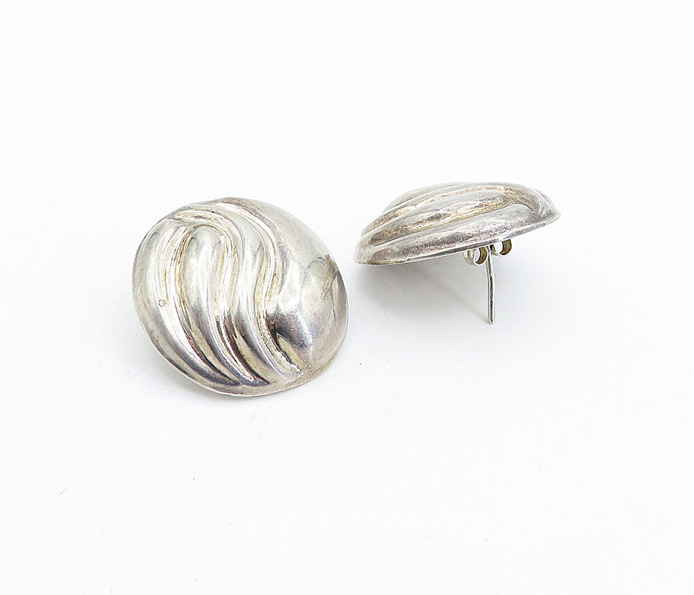 MEXICO 925 Sterling Silver  Vintage Dark Tone Fluted Dome Drop Earrings EG2486