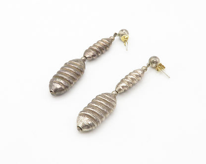 925 Sterling Silver  Vintage Dark Tone Fluted Detail Dangle Earrings  EG7302