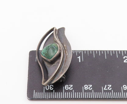 ISRAEL 925 Silver  Vintage Double Leaf Outline Jasper Brooch Pin  BP9526
