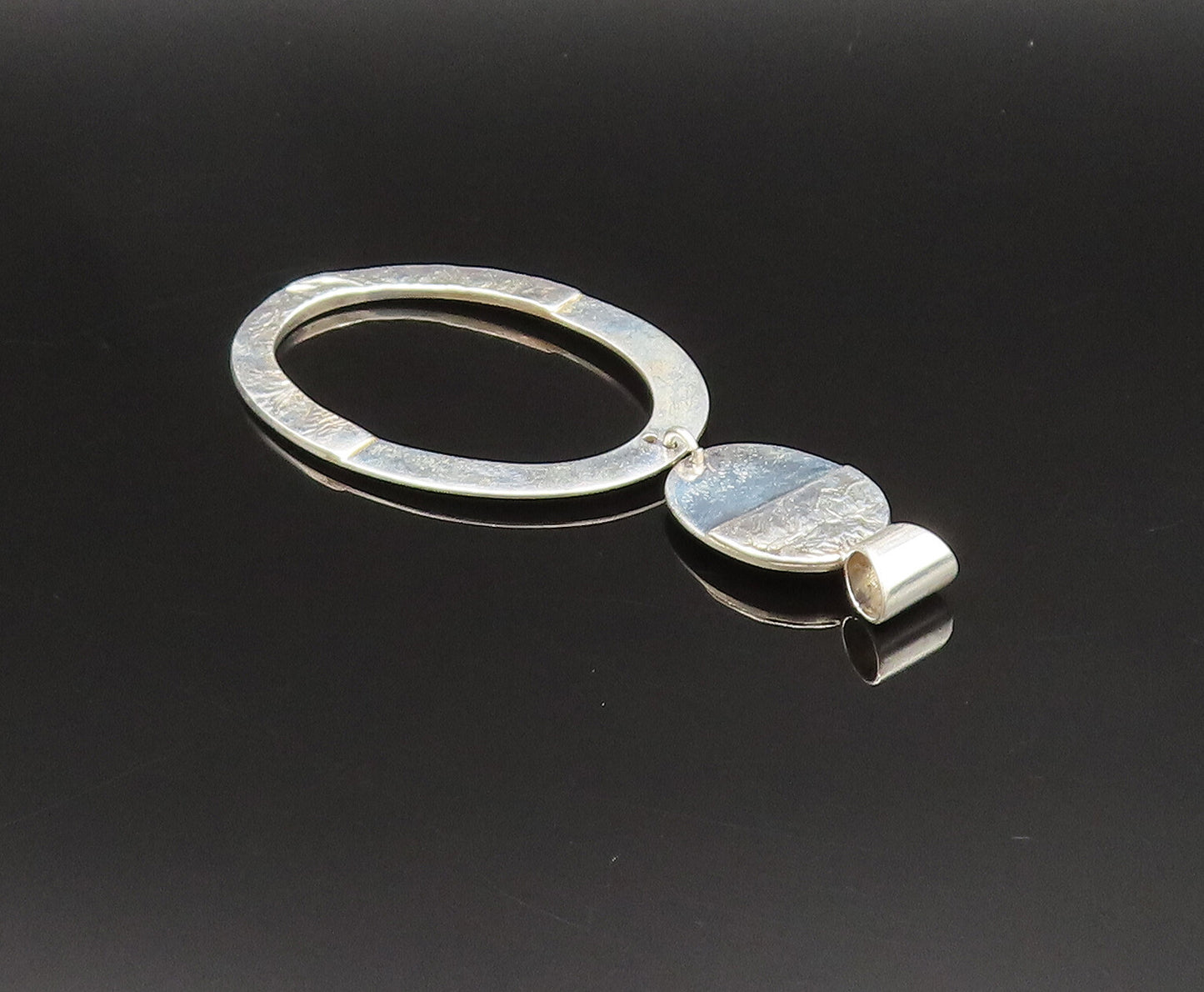 MEXICO 925 Sterling Silver Vintage Etched Graduated Open Oval Pendant PT21027
