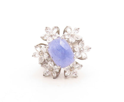 925 Sterling Silver Vintage Ring Tanzanite Cutout Topaz Flowers  Sz 8  RG30124