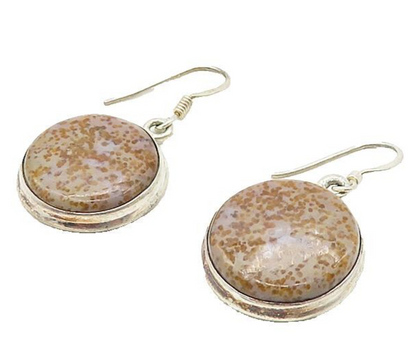 925 Sterling Silver  Vintage Minimalist Round Jasper Dangle Earrings  EG3875