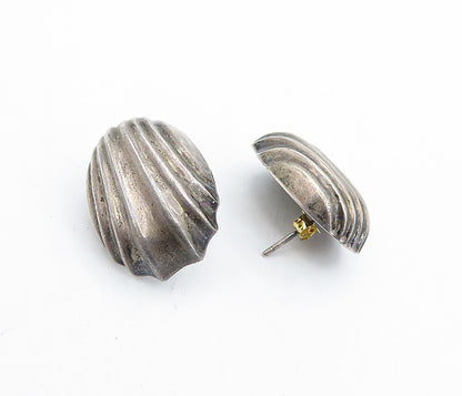 925 Sterling Silver  Vintage Dark Tone Scalloped Hollow Drop Earrings  EG2396