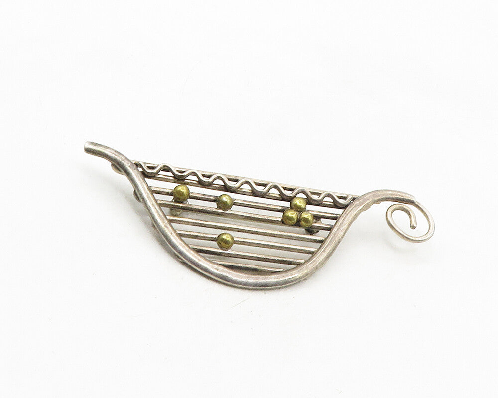 MEXICO 925 Sterling Silver  Vintage Two Tone Swirl Design Brooch Pin  BP3987