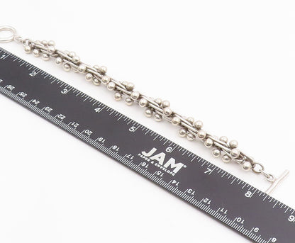 925 Sterling Silver Vintage Bracelet Modernist Twisted Bar & Ball Chain  BT11958