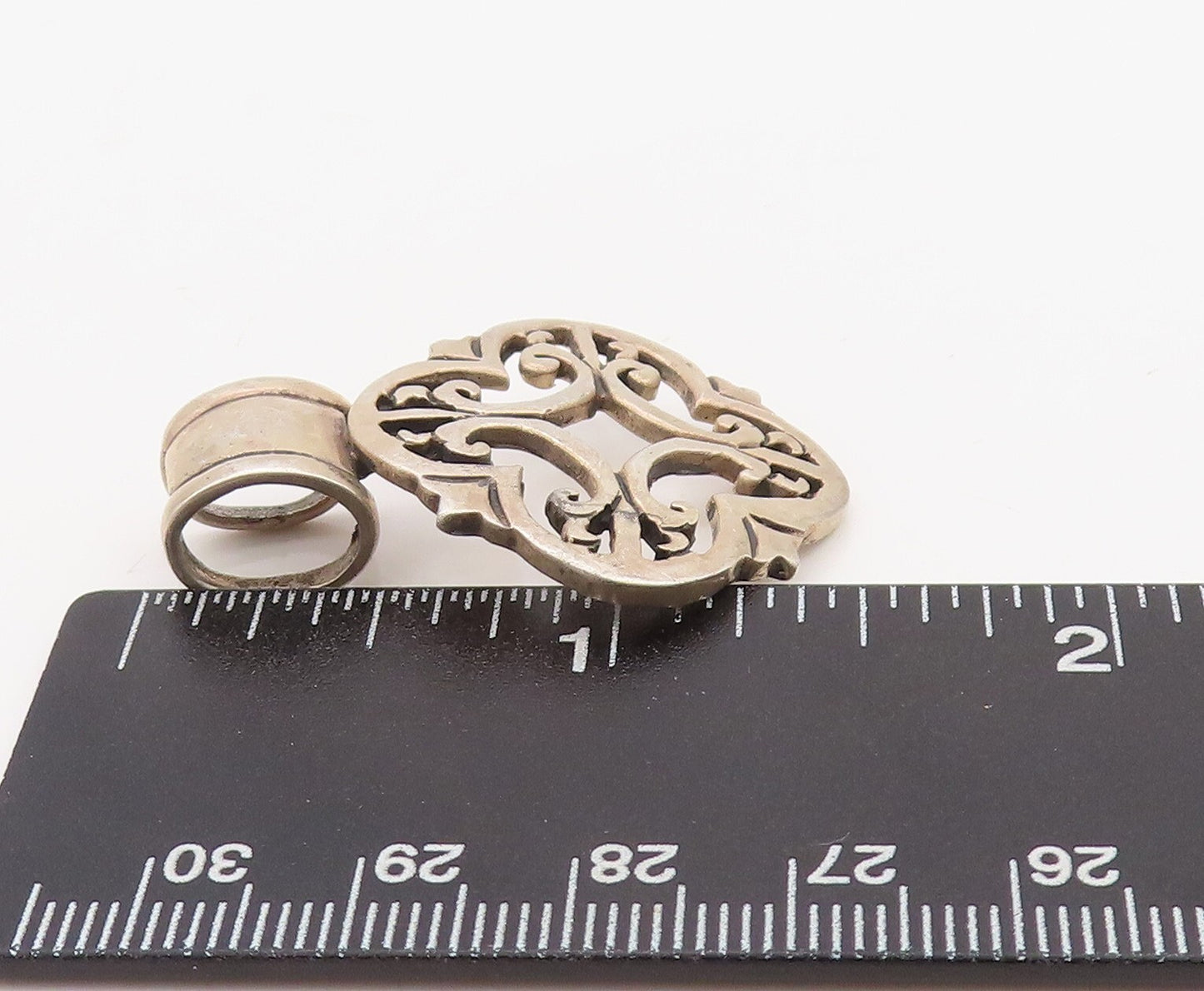 925 Sterling Silver Vintage Pendant Swirly Floral Design Cutout  PT23582