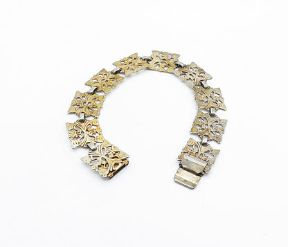 925 Sterling Silver  Vintage Dark Tone Floral Swirl Chain Bracelet  BT2237
