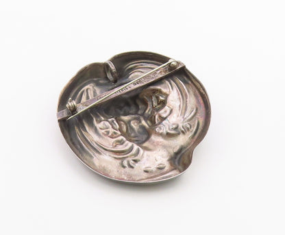 MEXICO 925 Silver  Vintage Oxidized Modernist Woman's Face Brooch Pin  BP4795