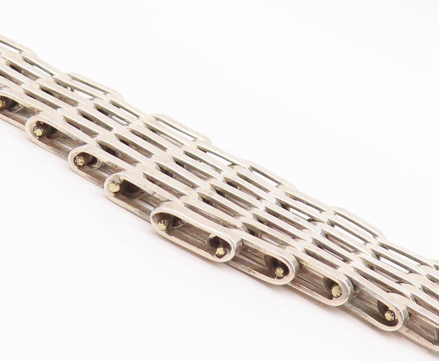 925 Sterling Silver Vintage Bracelet MEXICO Hinged Brick Wall Effect  BT10513