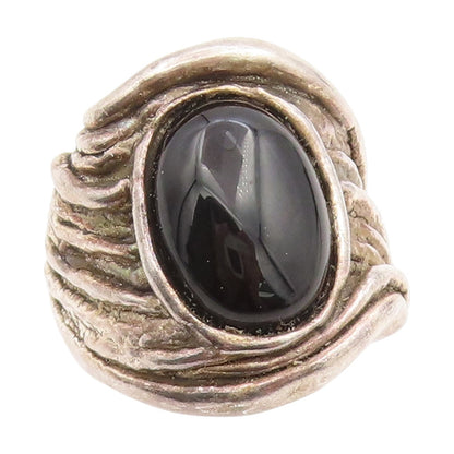 925 Sterling Silver Vintage Ring ISRAEL Oval Onyx Brutalist Band  Sz 10  RG34115