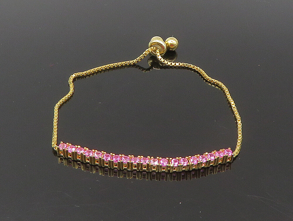 Gold Over 925 Silver  Cubic Zirconia Adjustable Child Box Chain Bracelet BT1106