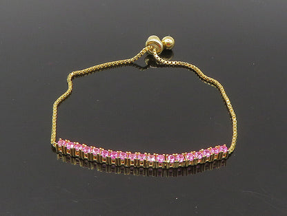 Gold Over 925 Silver  Cubic Zirconia Adjustable Child Box Chain Bracelet BT1106