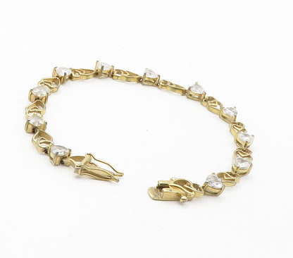925 Sterling Silver  White Topaz Love Heart Gold Plated Chain Bracelet  BT5902